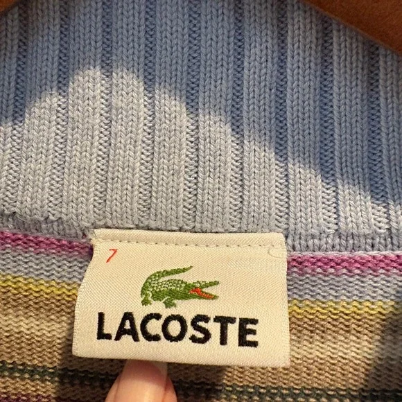 Lacoste 100% Cotton Striped 1/4 Quarter Zip Sweater Men XXL (7) Pastel Y2K Prep - Picture 2 of 12